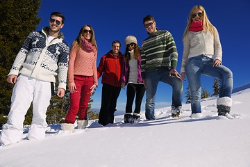 Image showing friends have fun at winter on fresh snow