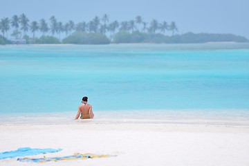 Image showing beautiful gril on beach have fun