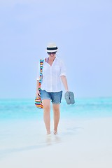 Image showing beautiful gril on beach have fun