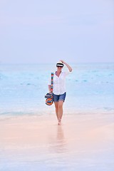 Image showing beautiful gril on beach have fun