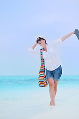 Image showing beautiful gril on beach have fun