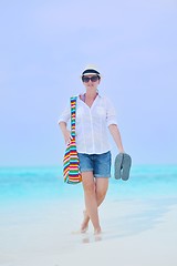 Image showing beautiful gril on beach have fun