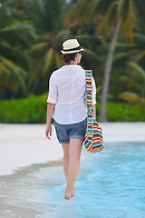 Image showing beautiful gril on beach have fun