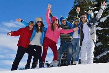 Image showing friends have fun at winter on fresh snow