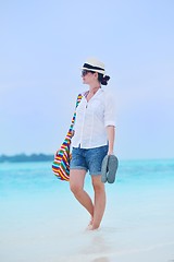 Image showing beautiful gril on beach have fun