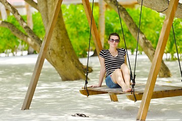 Image showing beautiful gril on beach have fun