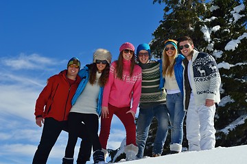 Image showing friends have fun at winter on fresh snow