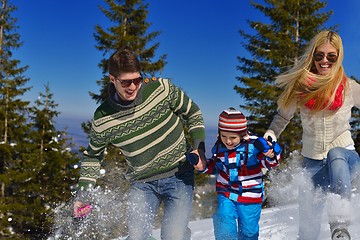 Image showing family having fun on fresh snow at winter vacation