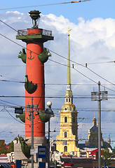 Image showing St. Petersburg - rostral column and Cathedral inl Fortress