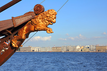 Image showing sculpture of lion on ship in St. Petersburg