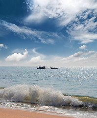 Image showing landscape with fisherman boats in sea