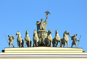 Image showing sculptural group on Arch of General Staff in St. Petersburg