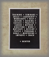 Image showing Mentor concept in plastic letters on very old menu board