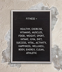 Image showing Fitness concept in plastic letters on very old menu board