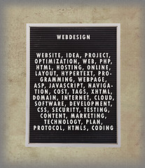 Image showing Webdesign concept in plastic letters on very old menu board