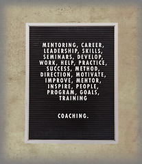 Image showing Coaching concept in plastic letters on very old menu board