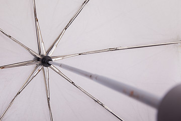 Image showing Close-up of an old grey umbrella