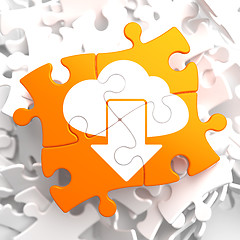 Image showing Cloud with Arrow Icon on Orange Puzzle.