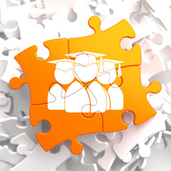 Image showing Group of Graduates Icon on Orange Puzzle.