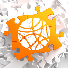 Image showing Social Network Icon on Orange Puzzle.