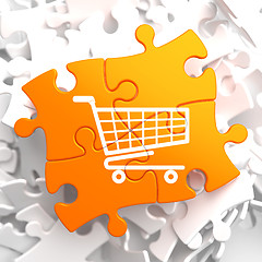 Image showing Shopping Cart Icon on Orange Puzzle.
