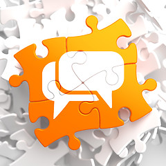 Image showing White Speech Bubble Icon on Orange Puzzle.