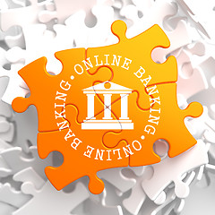 Image showing Online Banking Concept on Orange Puzzle.