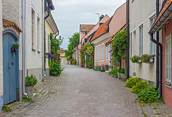 Image showing Street with old houses in a Swedish town Visby