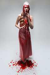 Image showing Scary Woman Dripping in Blood Wearing Prom Dress