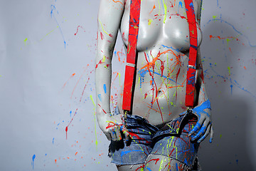 Image showing Female House Painter Splattered with Latex Paint