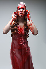 Image showing Scary Woman Dripping in Blood Wearing Prom Dress