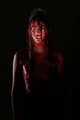 Image showing Scary Woman Dripping in Blood Wearing Prom Dress