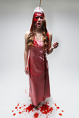 Image showing Scary Woman Dripping in Blood Wearing Prom Dress