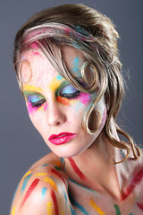 Image showing Woman With Extreme Makeup Design With Colorful Powder