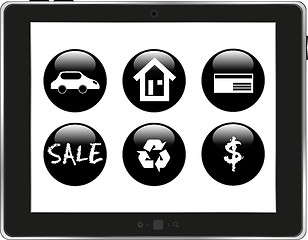 Image showing Tablet PC with application icons isolated on white background