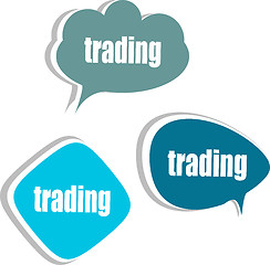Image showing trading word on modern banner design template. set of stickers, labels, tags, clouds