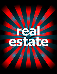 Image showing real estate word with motion rays on background