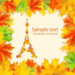 Image showing eiffel tower of flowers with autumn leaves frame