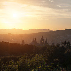 Image showing Beautiful sunset on National Museum in Barcelona, Spain