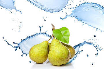 Image showing fresh water splash on pears isolated on white