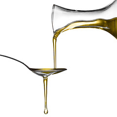 Image showing Pouring oil on spoon isolated on white