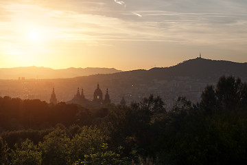 Image showing Beautiful sunset on National Museum in Barcelona, Spain