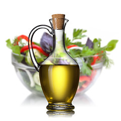 Image showing Salad and oil isolated on white