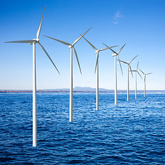 Image showing Wind generators turbines in the sea