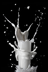 Image showing milk splash in glass isolated on black background