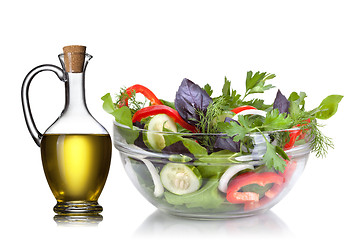 Image showing Salad and oil isolated on white