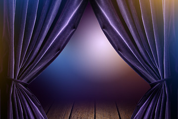 Image showing violet curtains in theater with dramatic light