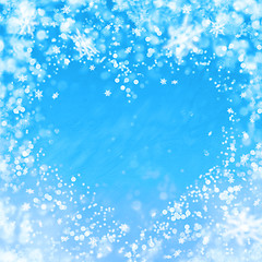 Image showing blue winter background with heart and snowflakes