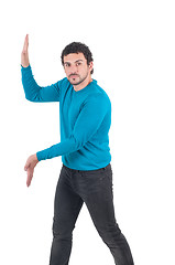 Image showing Man pushing invisible wall