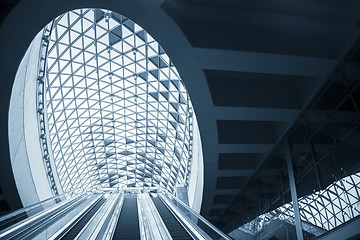 Image showing Moving escalator in the business center